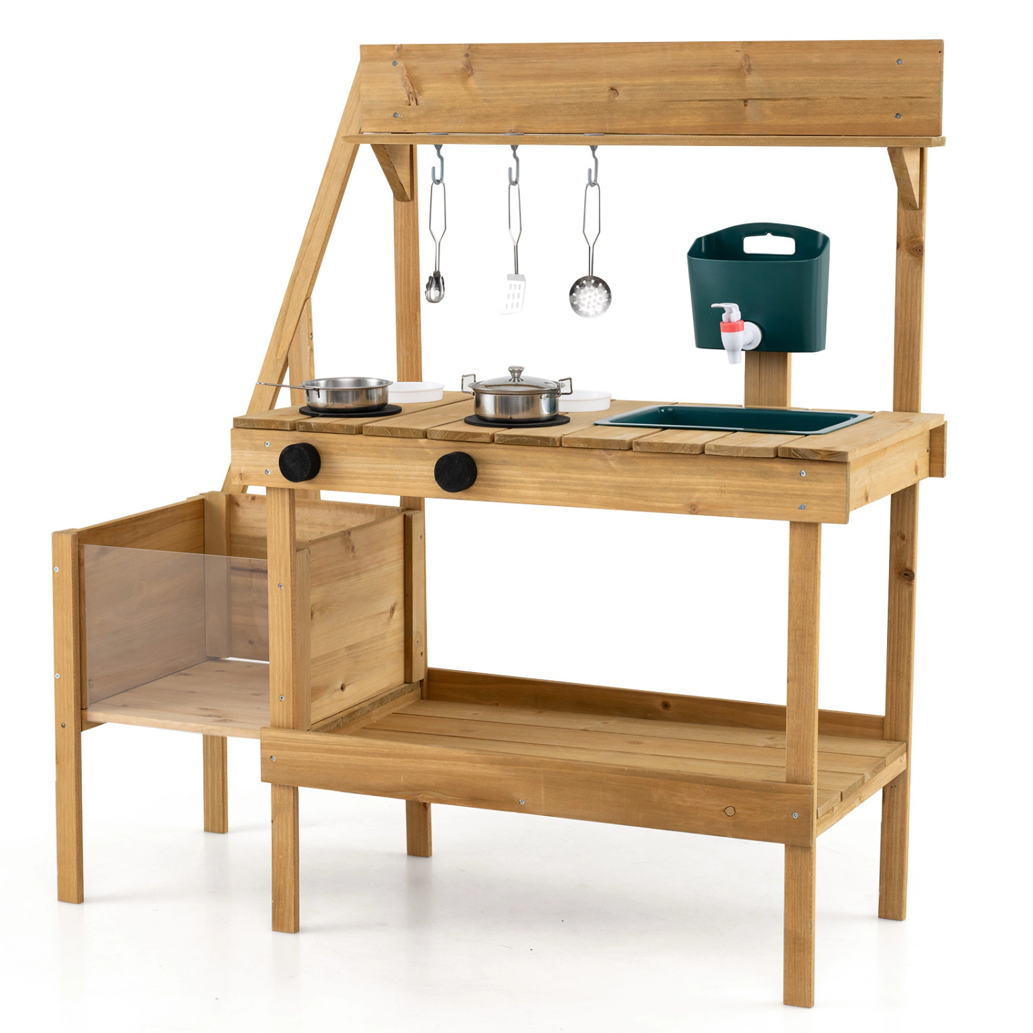 LJG Kids Mud Kitchen Wooden Play Kitchen with Planter Box