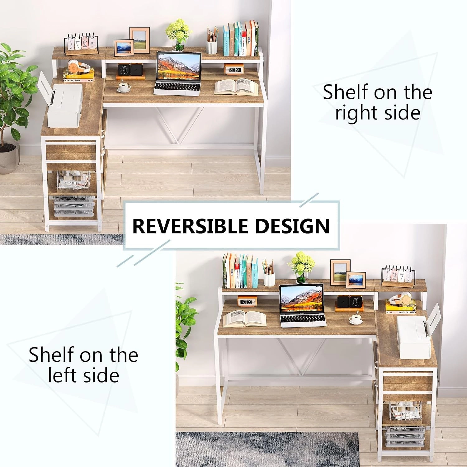 Tribesigns L-Shaped Wood Desk with Drawers