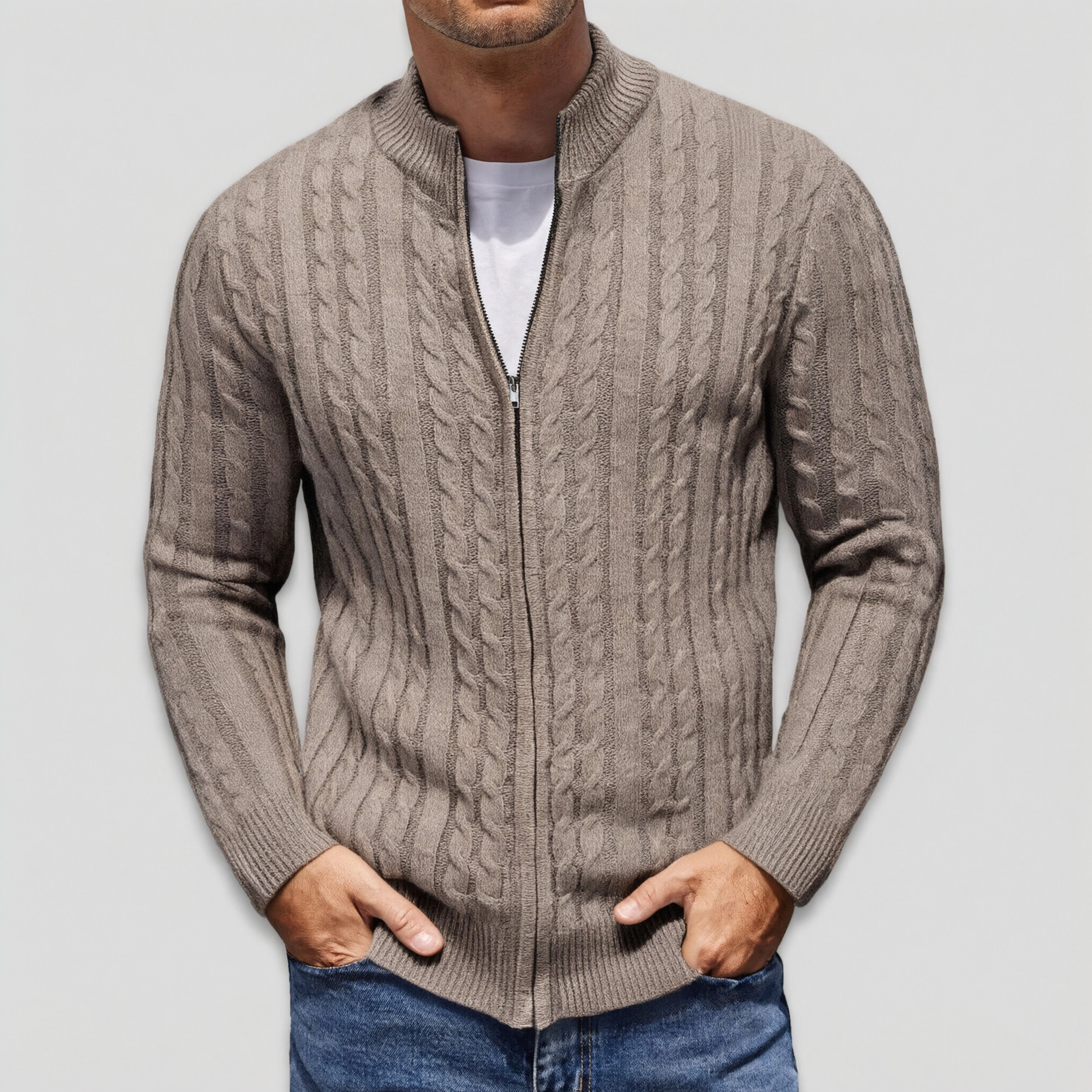 COOFANDY Men's Regular Fit Mock Neck Full Zip Cardigan Sweater