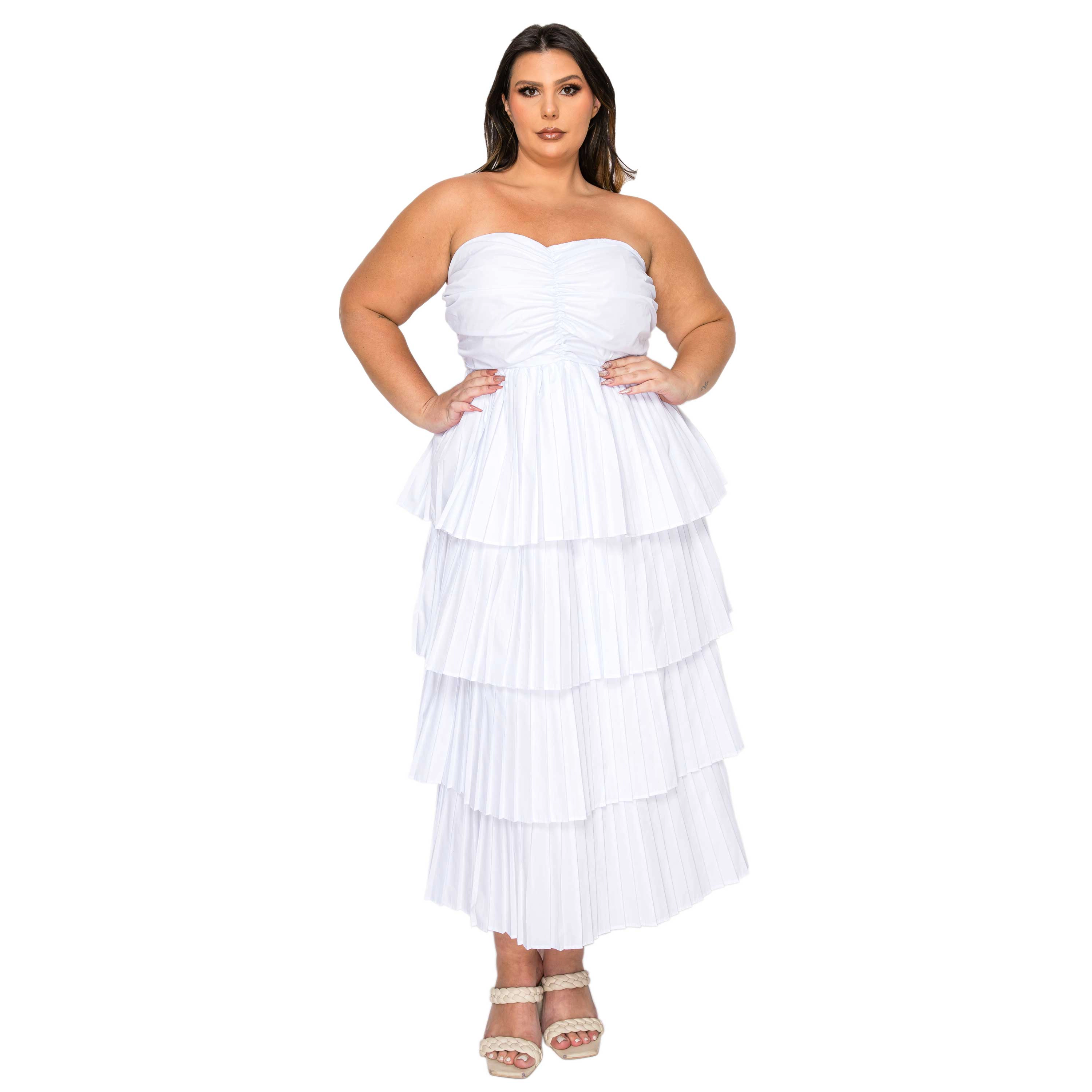 L I V D Women's Plus Eleni Strapless Pleated Tiered Dress