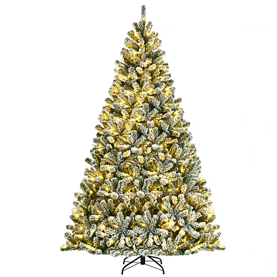 Costway 6/7/8ft Pre-lit Snow Flocked Hinged Christmas Tree w/1502 Tips & Metal Stand