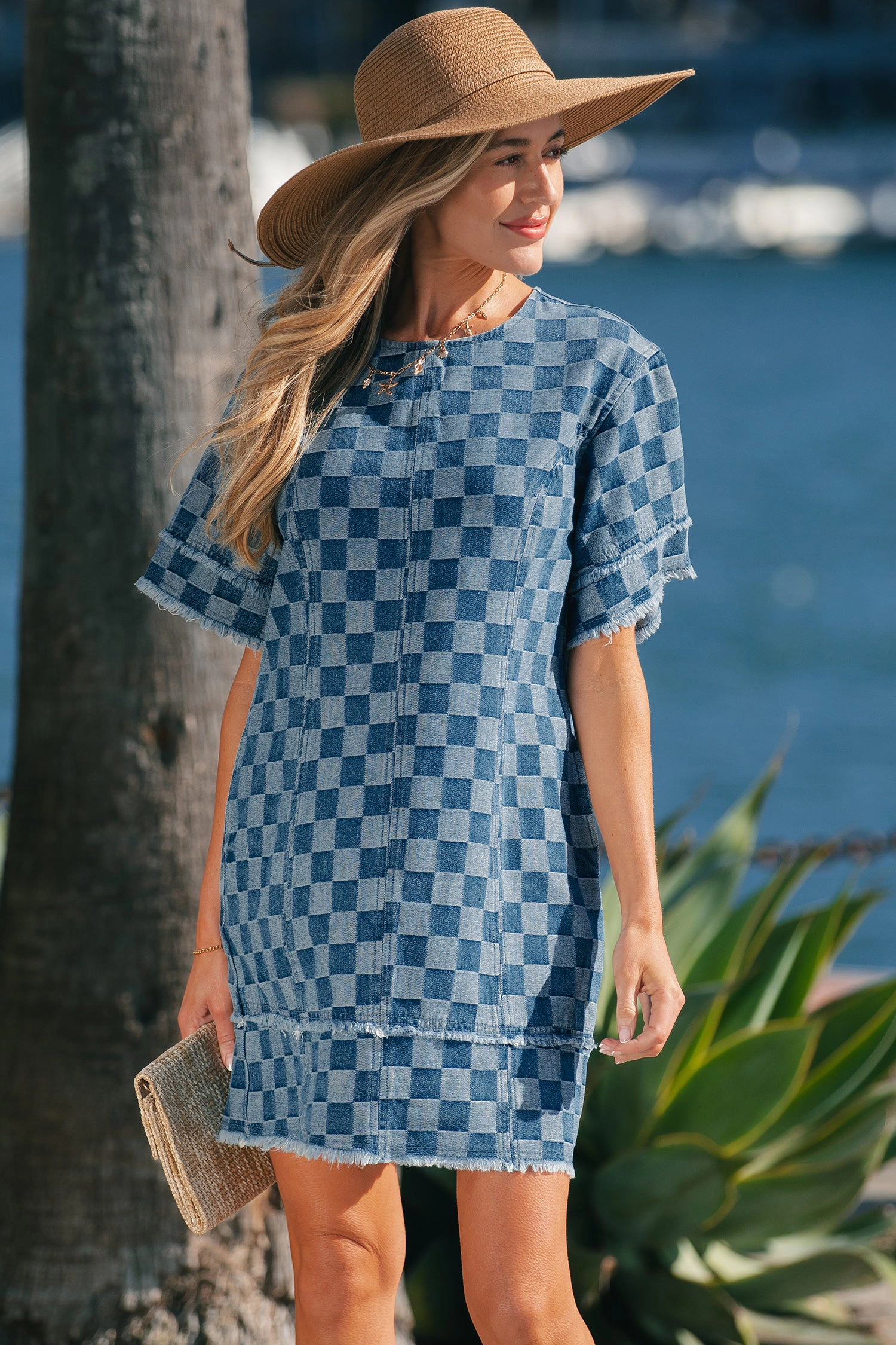 Threaded Pear Women's Jessie Hem Checkered Mini Dress