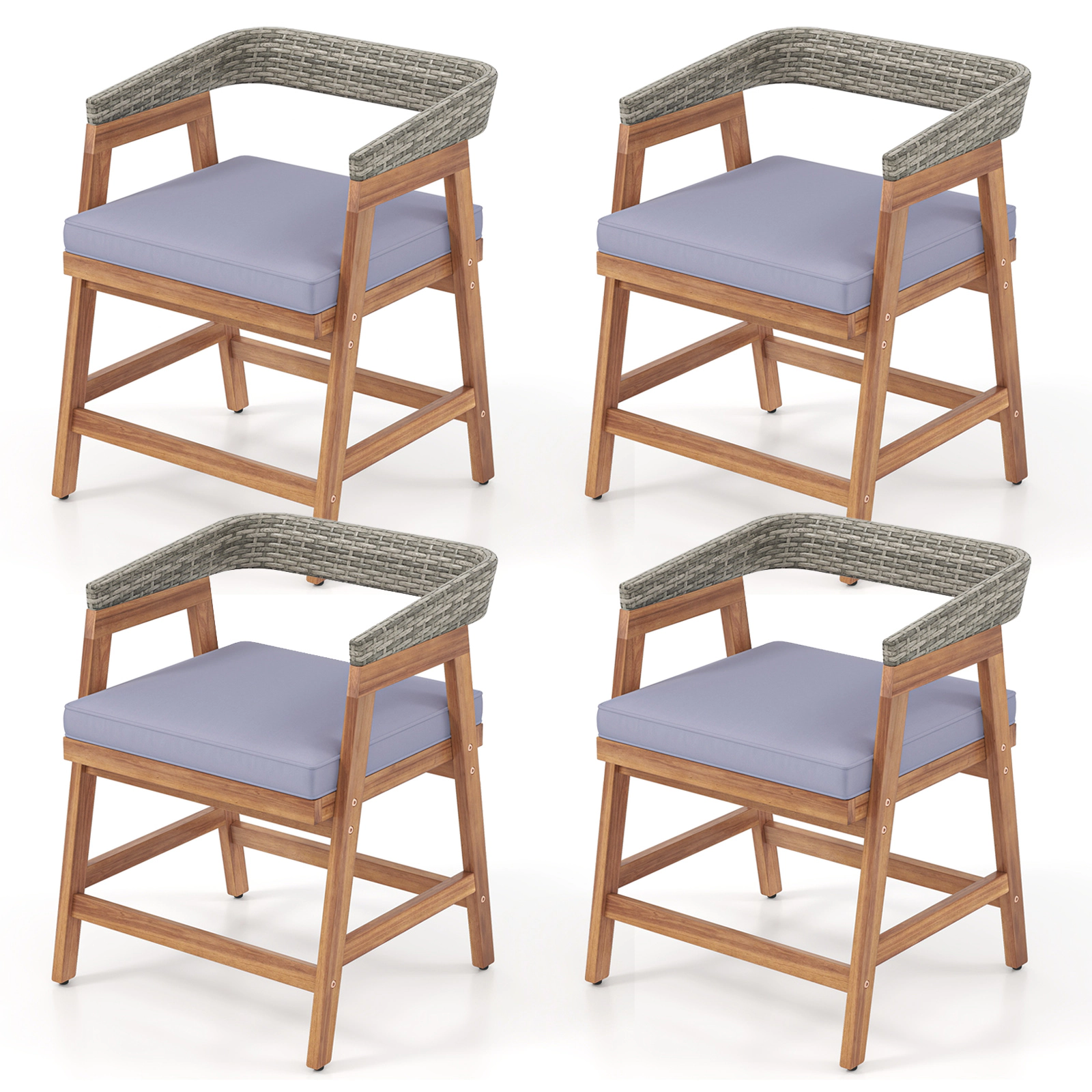 SUGIFT Outdoor Patio Wicker Dining Chairs 400-lb Capacity with Seat Cushion Mix Gray Rattan Gray Cushion