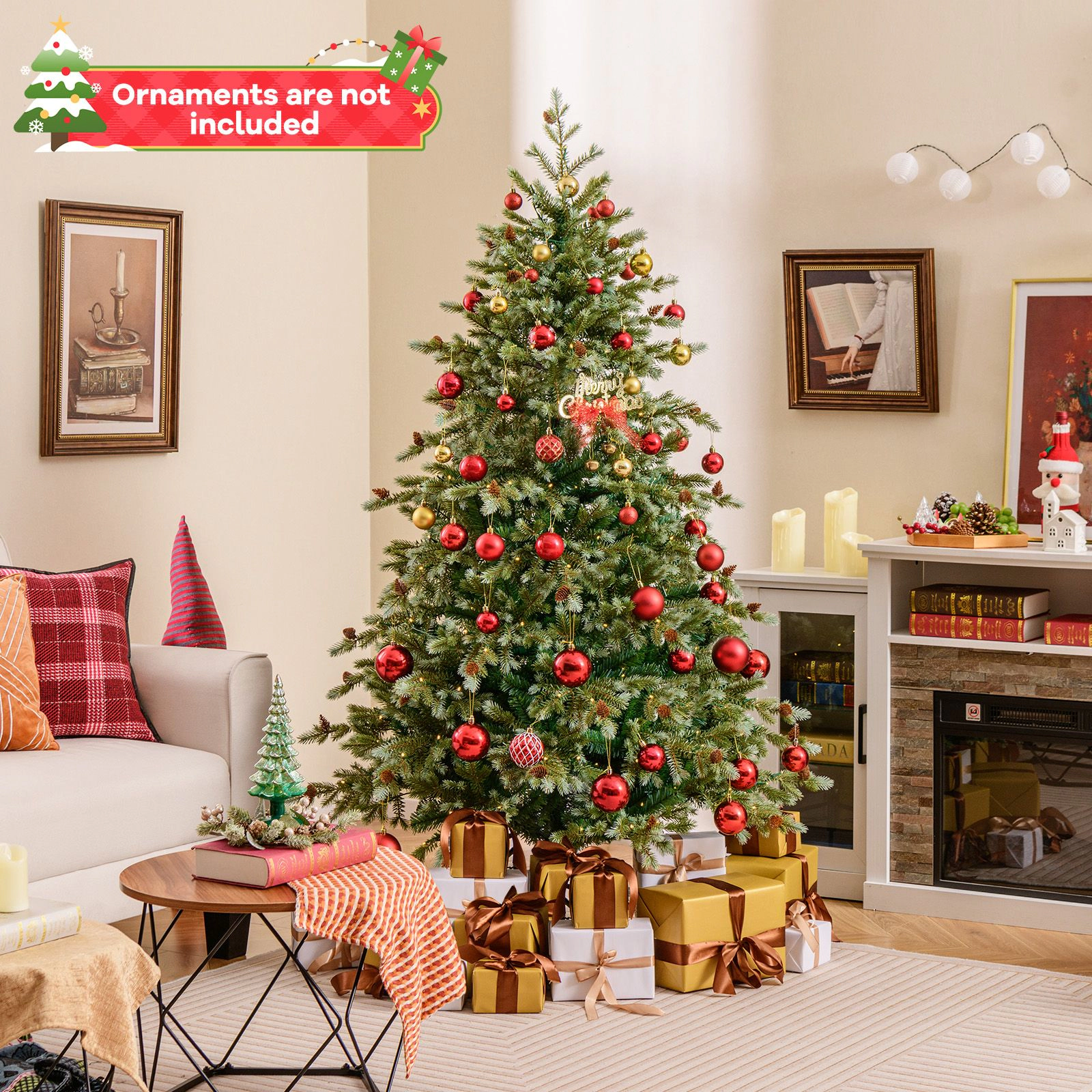 SlickBlue Artificial Christmas Tree with LED Lights & Pine Cones