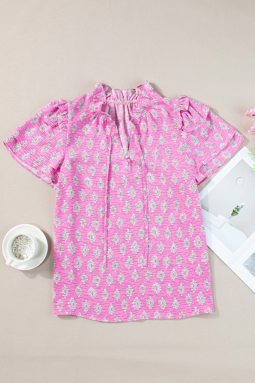 Threaded Pear Women's Miller Ruffled Short Sleeve Blouse
