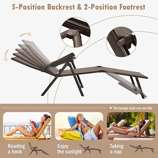 Hivvago Patio Foldable Chaise Lounge Chair with Backrest and Footrest