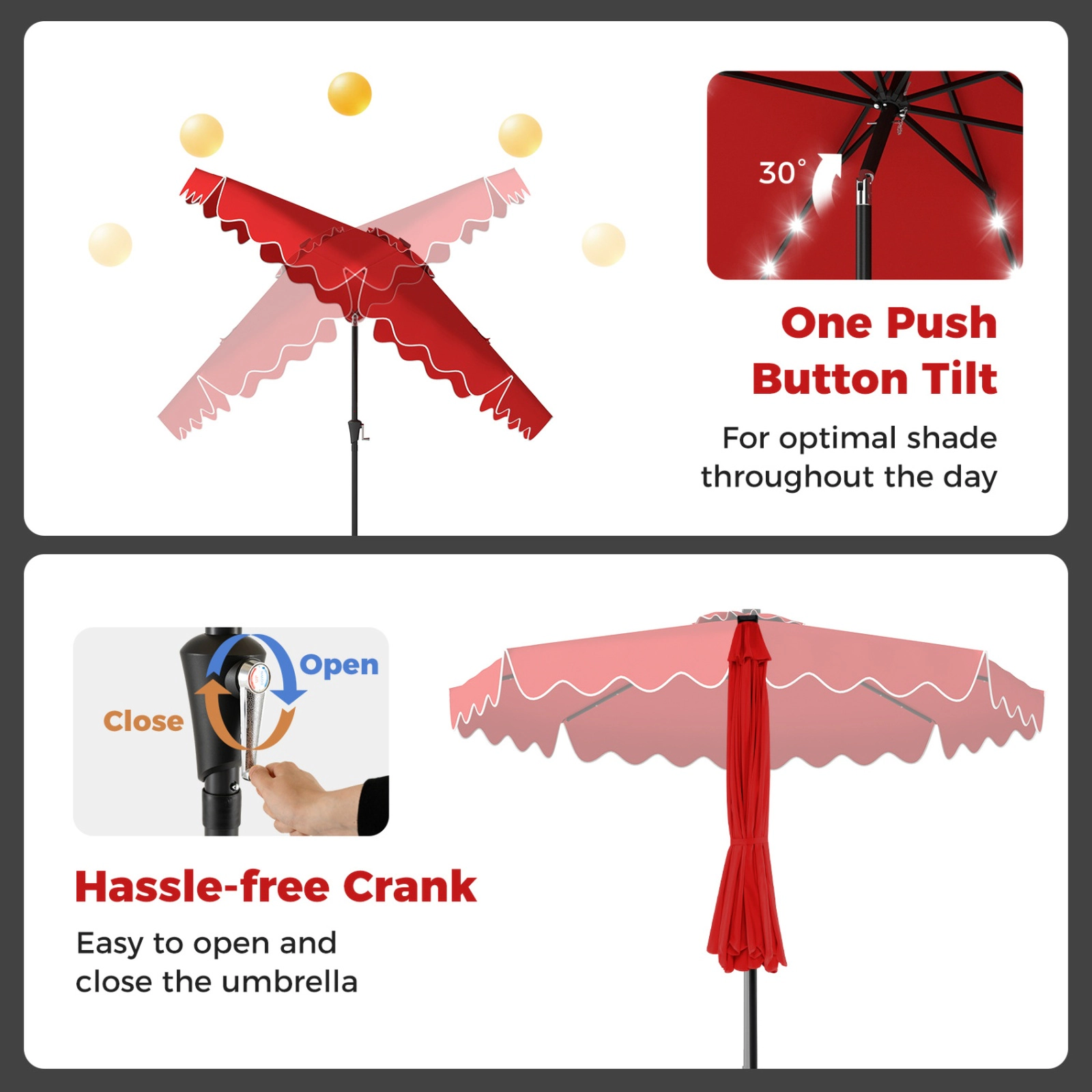 SUGIFT 10 ft Outdoor Patio Umbrella with 32 Solar LED Lights and Weighted Base Bags