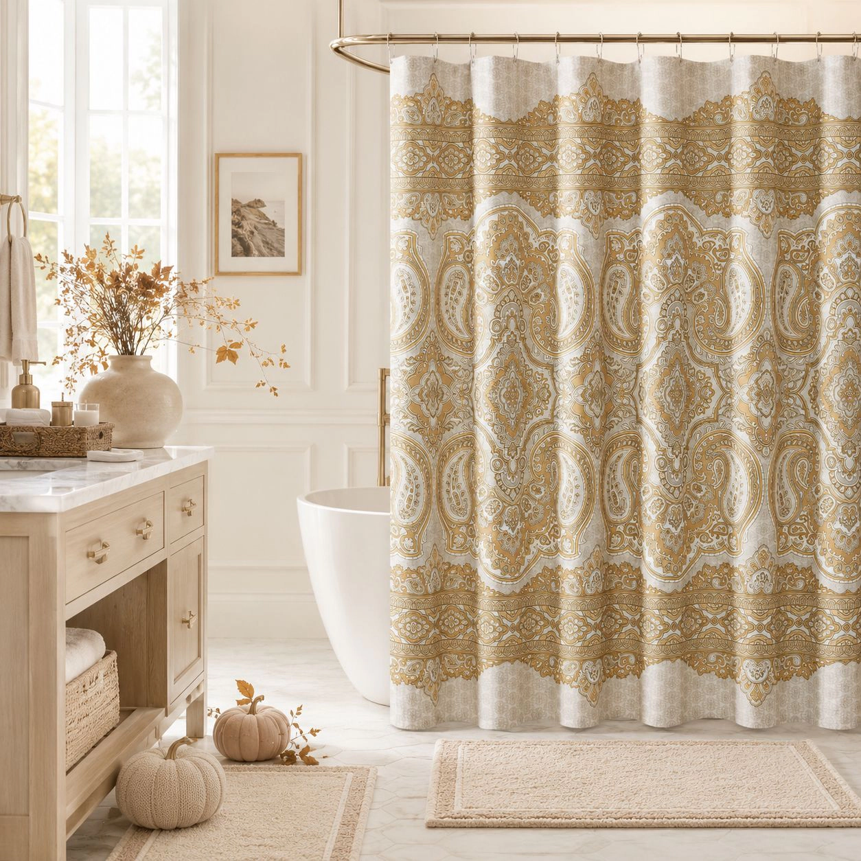 Kate Aurora French Chateau Paisley Chic Premium Fabric Shower Curtain
