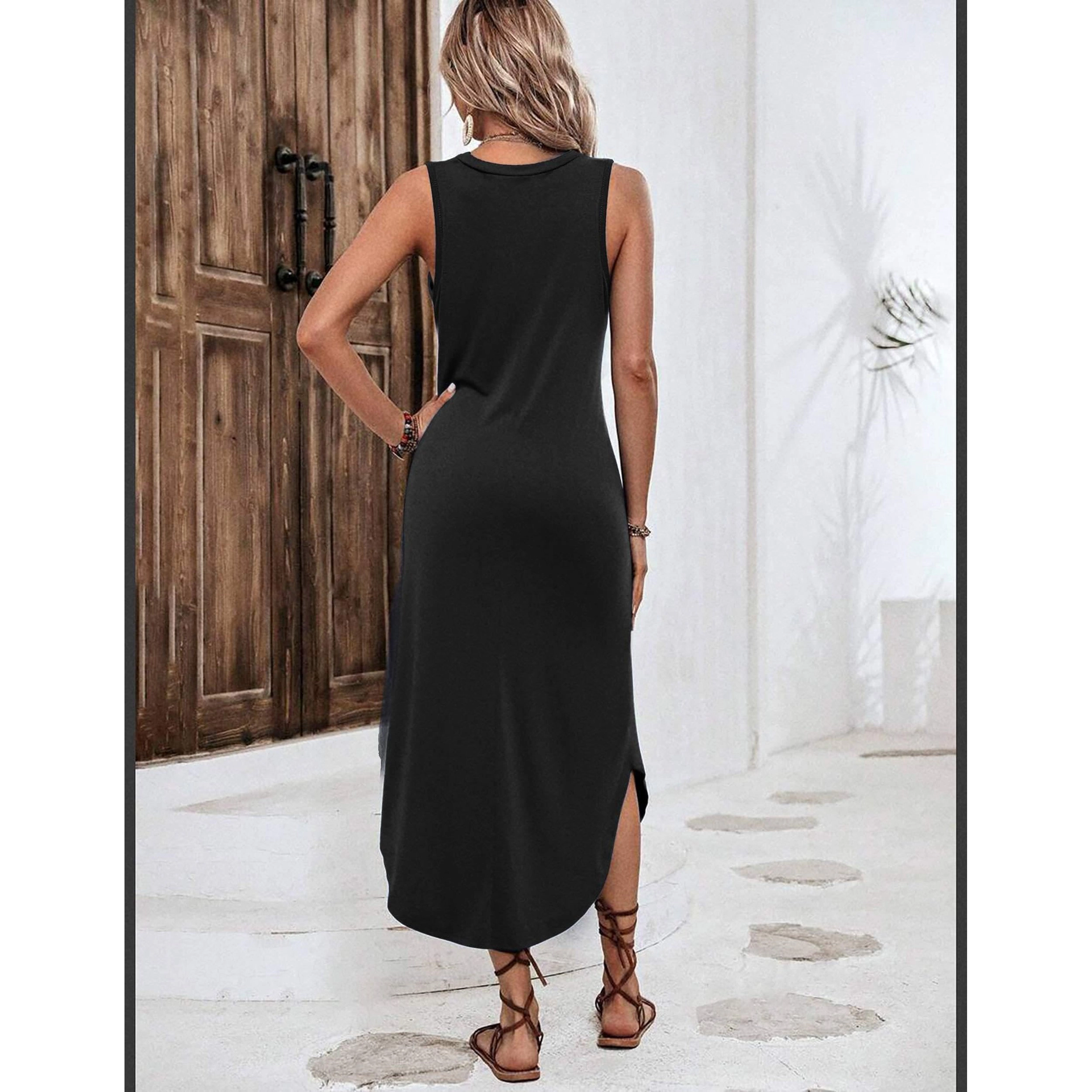 Zeagoo Women's Round Neck Sleeveless Midi Dress