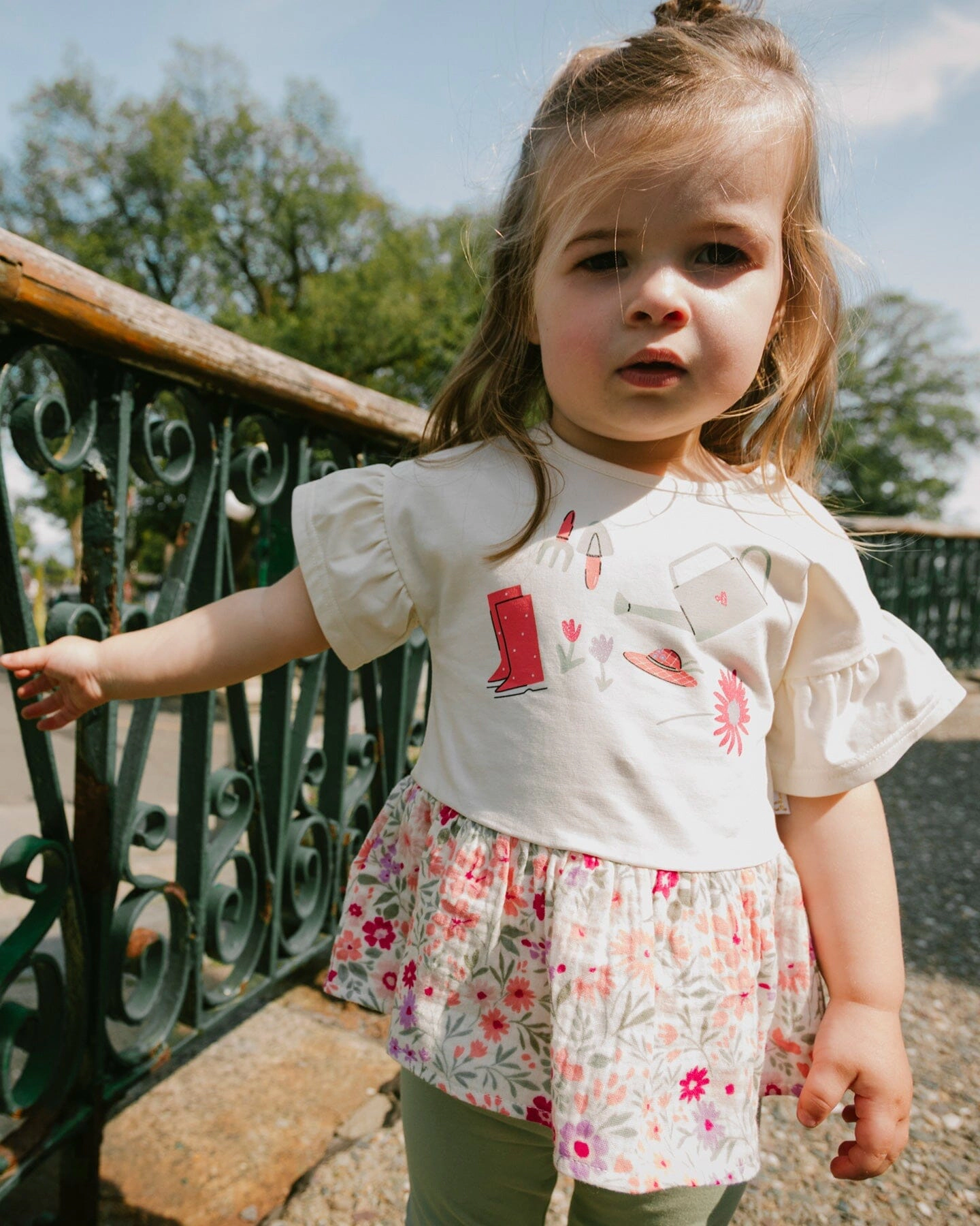 Deux par Girls Organic Cotton Bi-Material Tunic Flowers Print