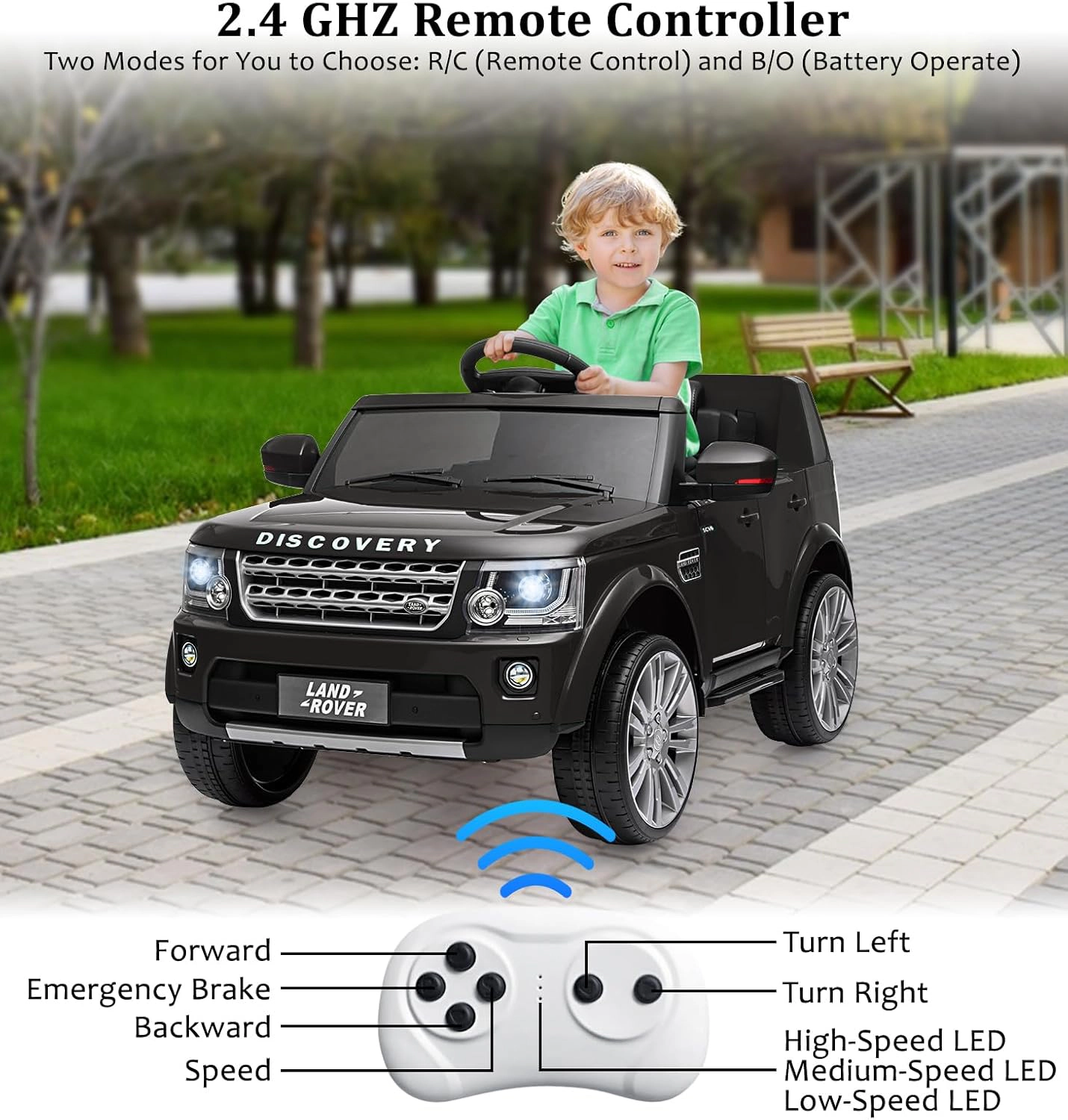 12V Licensed Land Rover Kids Ride On Truck, Electric Car w/Remote, 3 Speeds, Suspension, LED Lights, Bluetooth Music