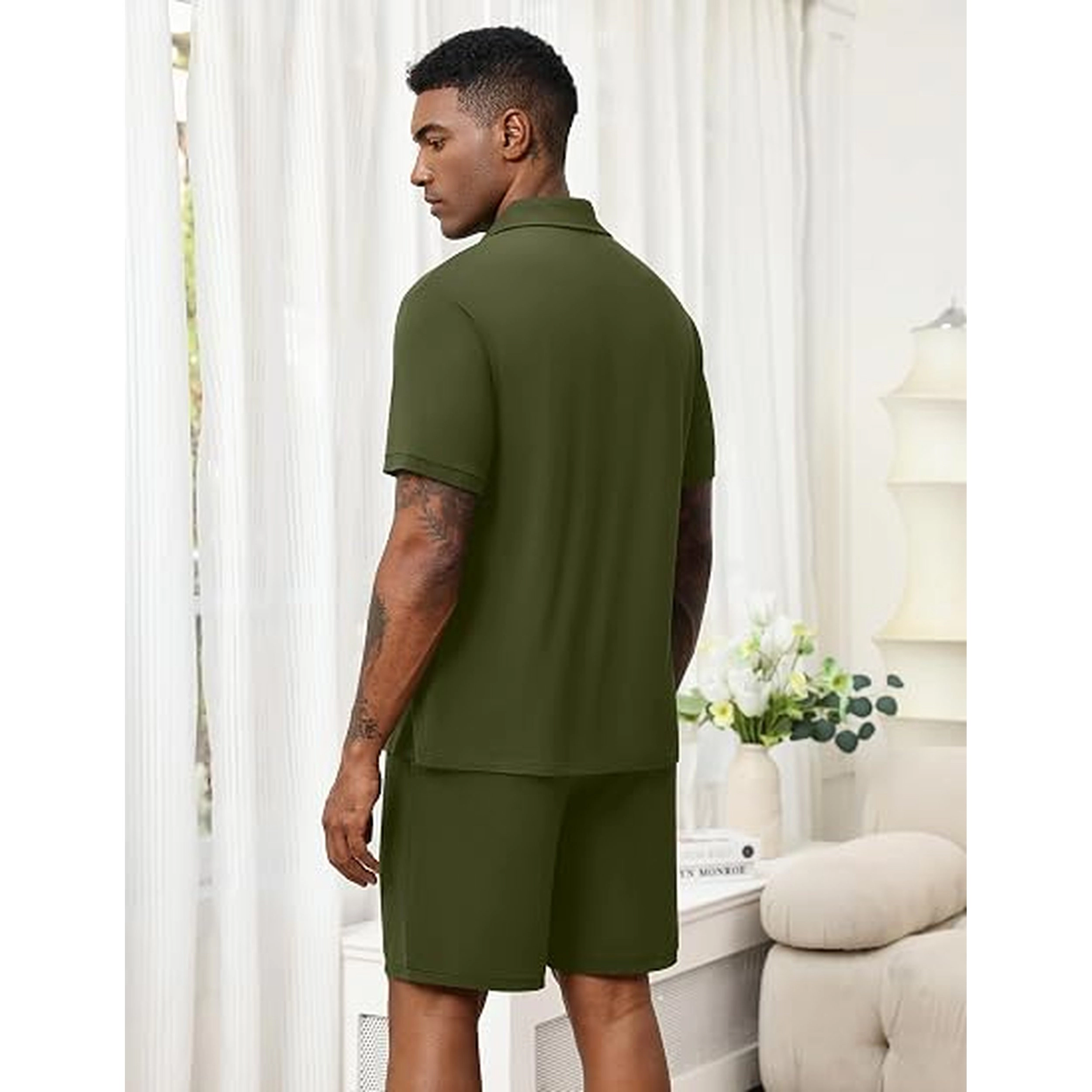 Ekouaer Mens Hawaiian Sets Button Down Shirts and Shorts