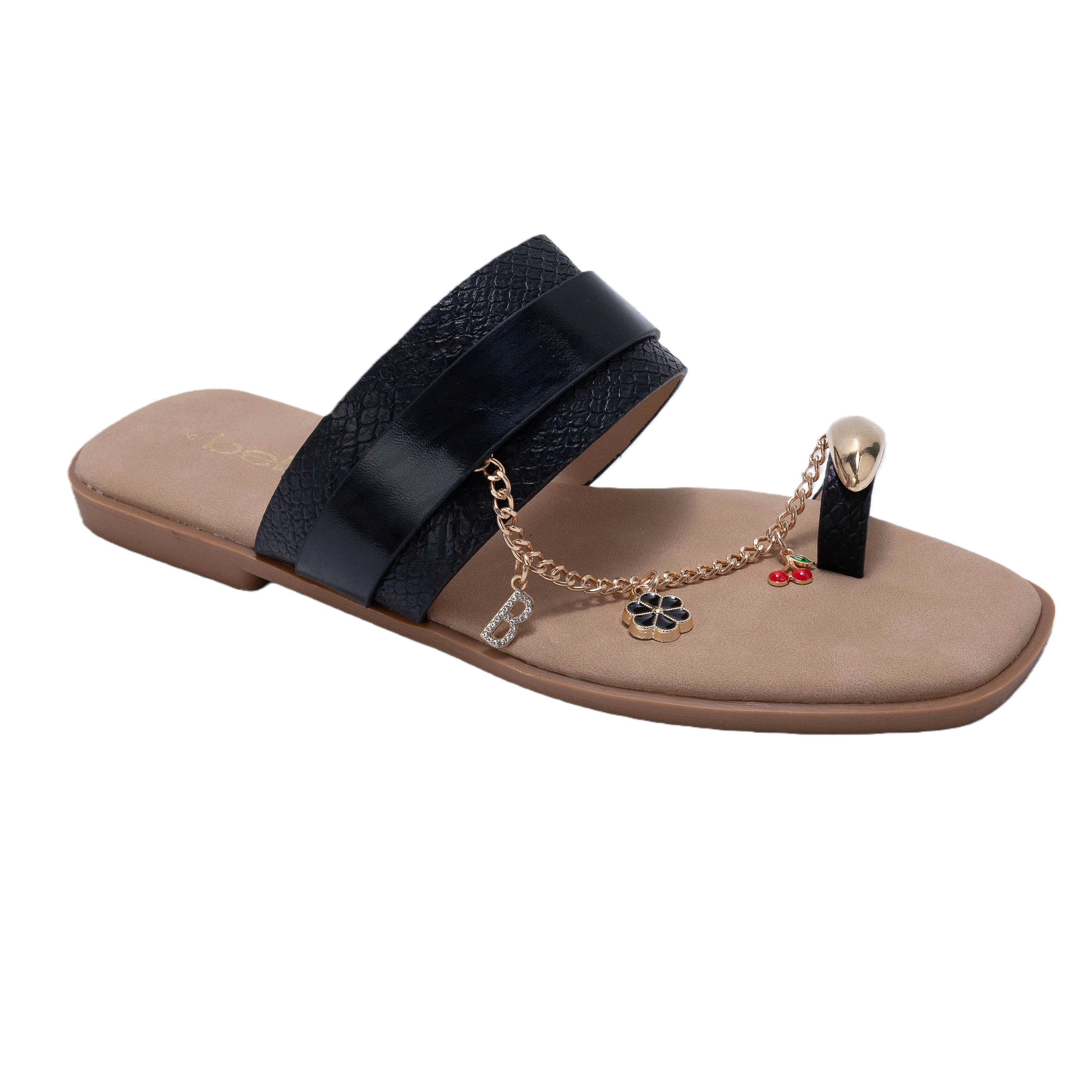 bebe Women's Thong Sandals with Chain Charm Detail Slip On Flats