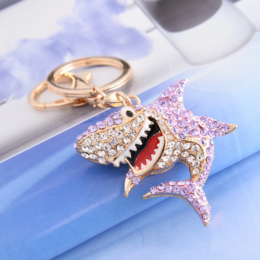 Wardrobe Whimsy Shark Key Keychains Women Girl Cute Shiny Rhinestone Keyring