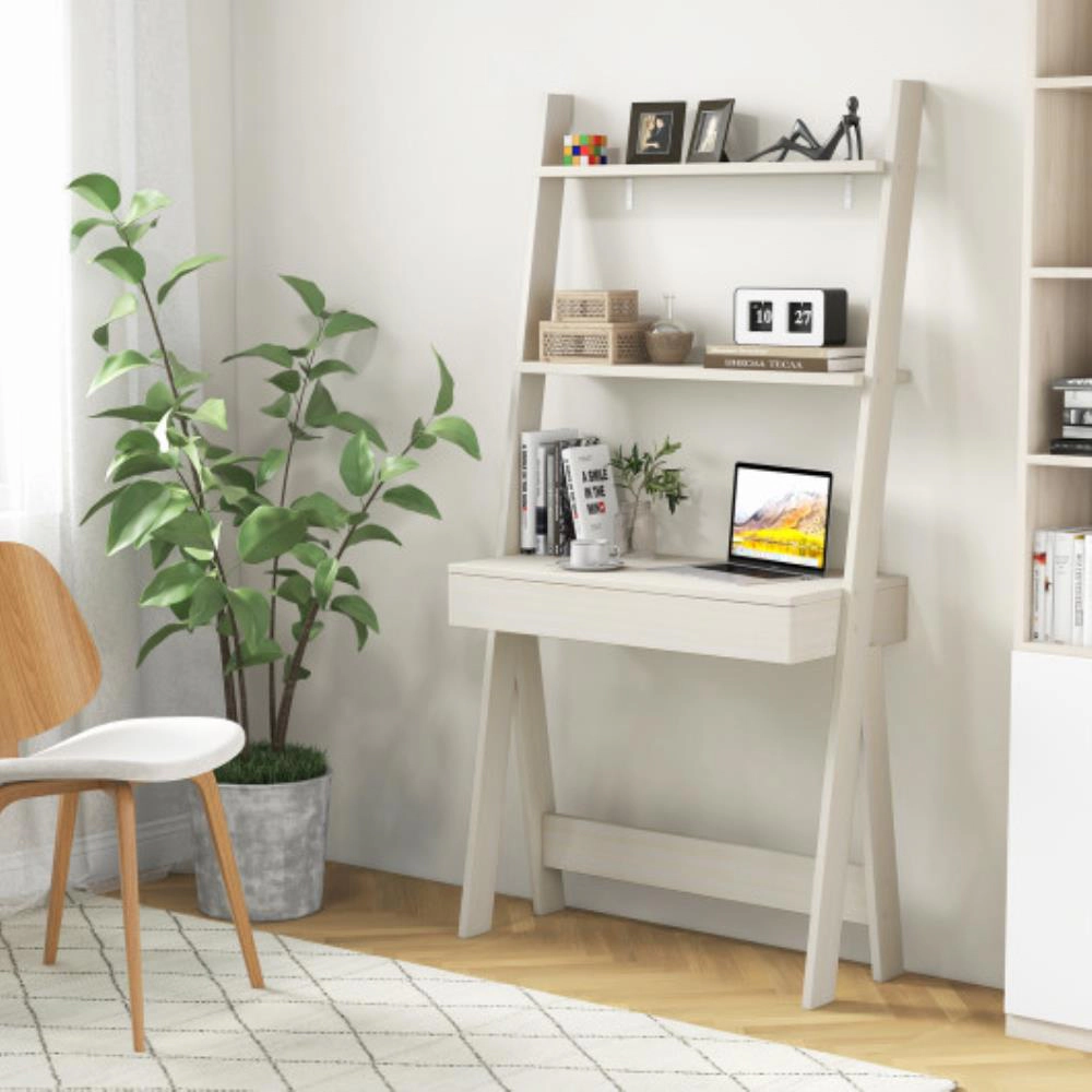 Hivvago Ladder Shelf Desk Bookcase with Countertop  Drawer and 2 Shelves