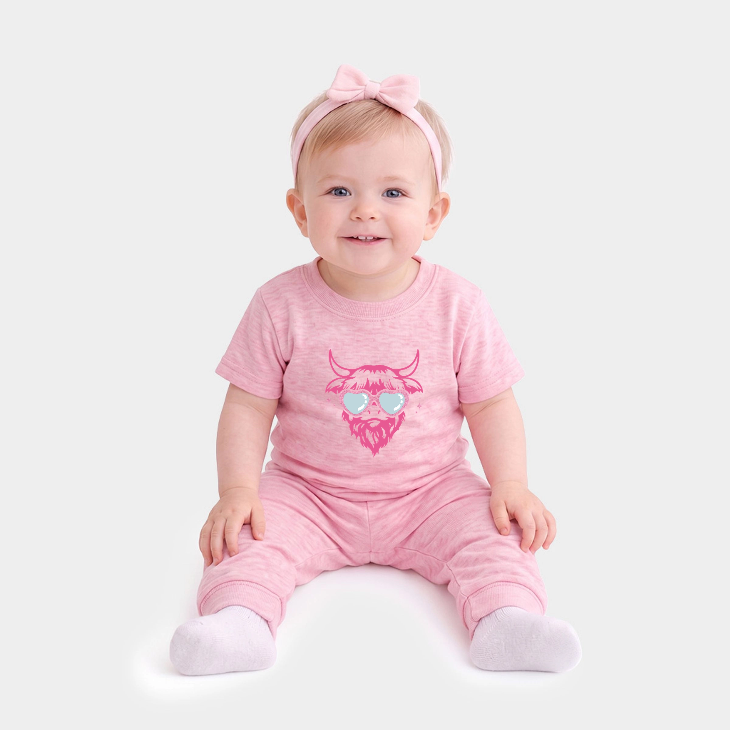 The Juniper Shop - Infant Jogger Pant Crew Set Cow Heart Glasses Glitter