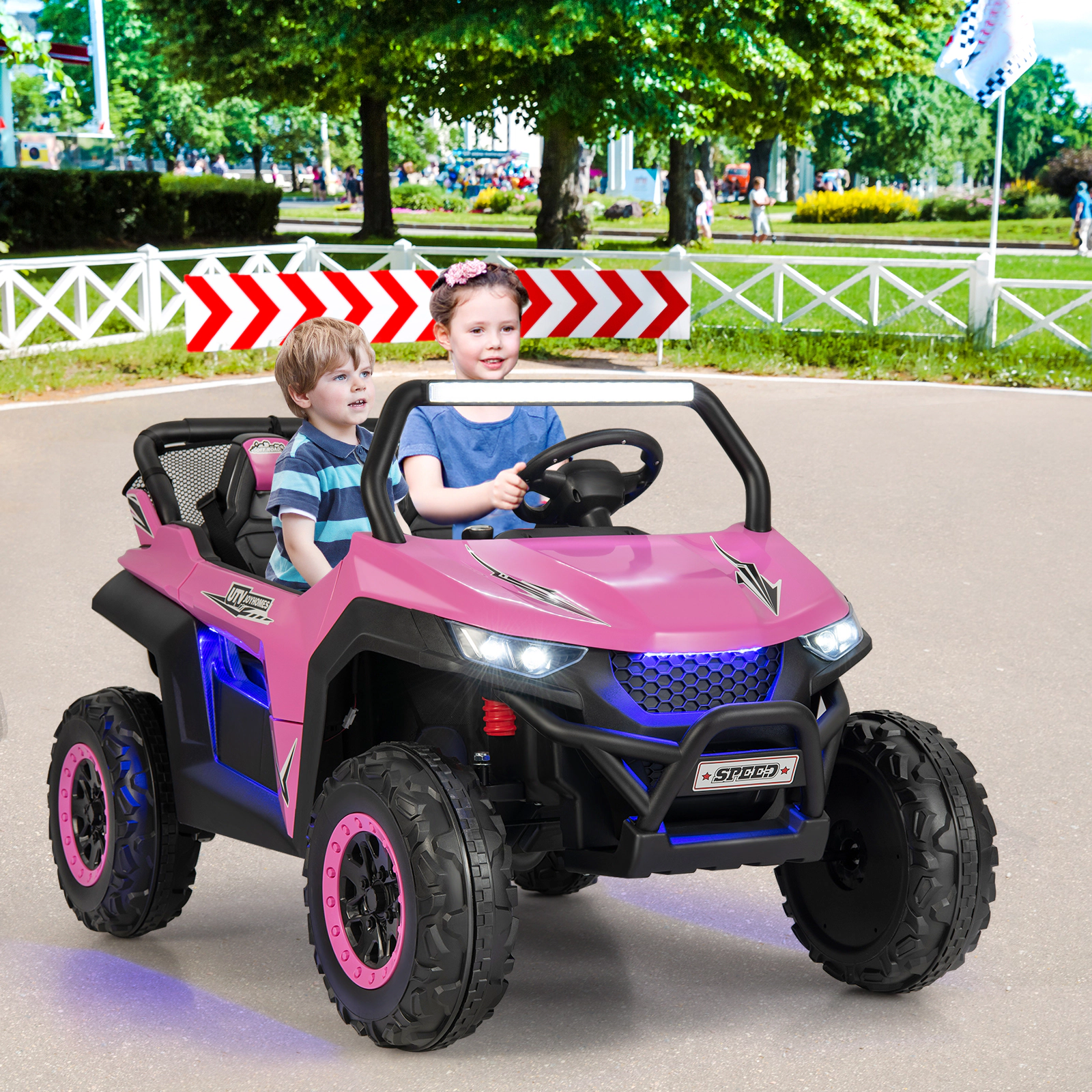 Glintex 12V 2-Seat Kids Ride-On UTV with 3-Point Belts and 130-Lb Load