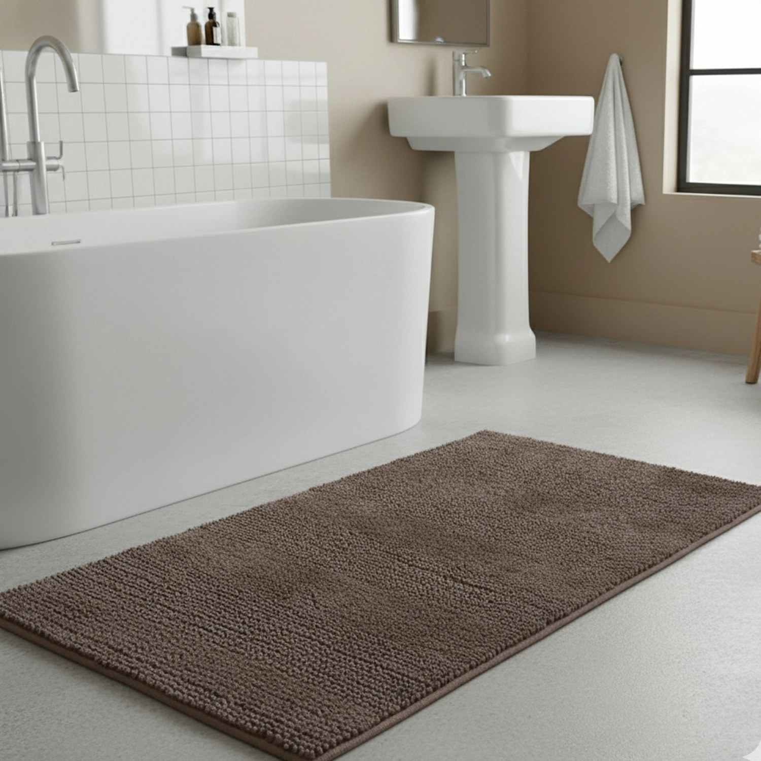 Knightsbridge Stylish And Comfortable All Season Traditional Wide Cut Design Cotton Bath Rug 17" X 24" Stone