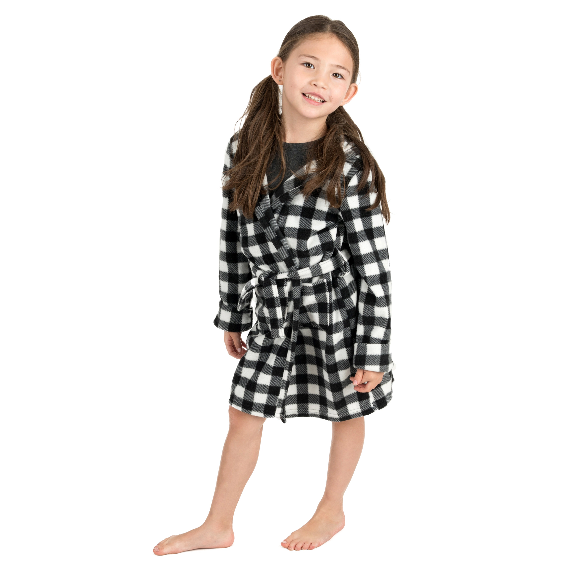 Leveret Kids Plaid Hooded Fleece Robe with Pockets