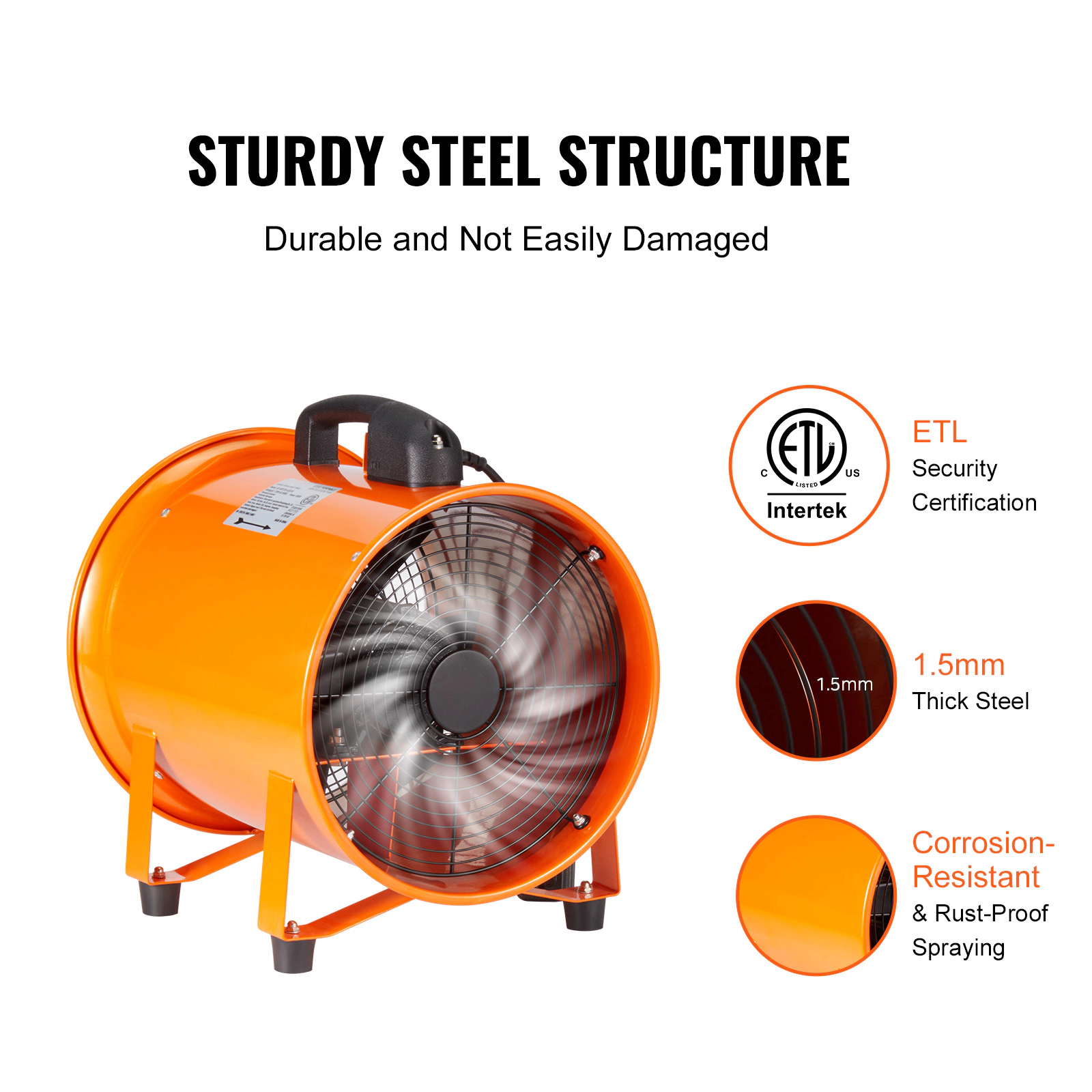 HONGGE Portable Ventilator Heavy Duty Cylinder Fan with Duct Hose Strong Shop Exhaust Blower Industrial Utility Blower