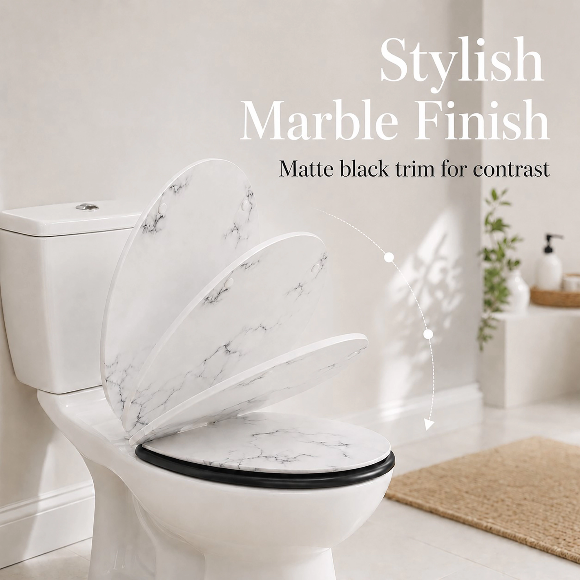 Evideco French Home Goods Carrara Noir Marble-Effect Elongated 18 Inch Toilet Seat