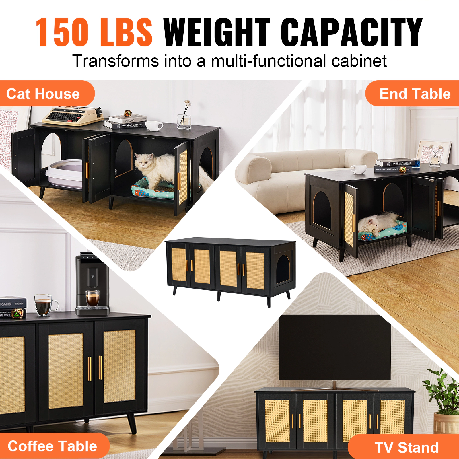 HONGGE Cat Litter Box Enclosure for 2 Cats Litter Box Furniture Hidden with Wooden Cat Box Cabinet Fit Most of Litter