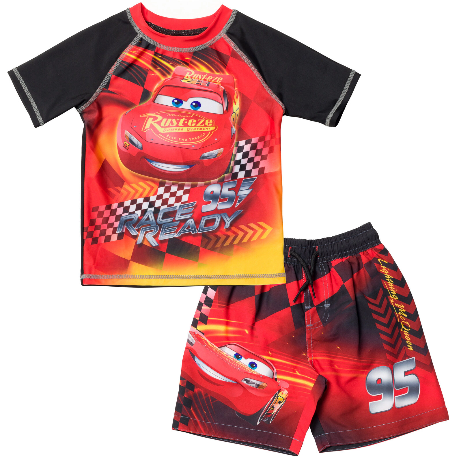 Disney Cars Boys' 2-Piece Rash Guard and Swim Trunks Set