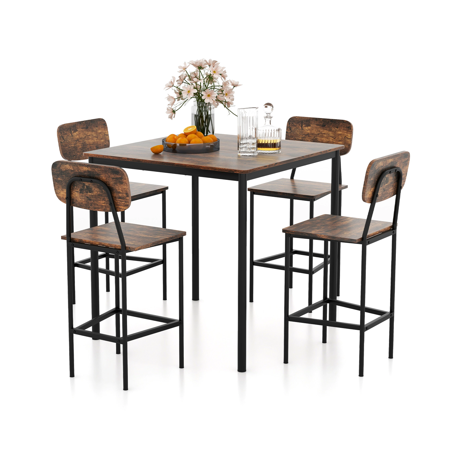 SUGIFT Industrial Counter-Height Dining Set with 300-lb Table Capacity and 4 Bar Stools 200-lb Capacity Coffee