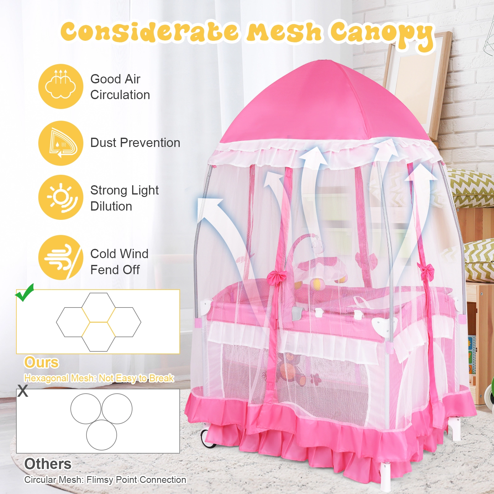 SUGIFT Portable Pack and Play Baby Playpen with Removable Bassinet Changing Table Mosquito Net and Carry Bag