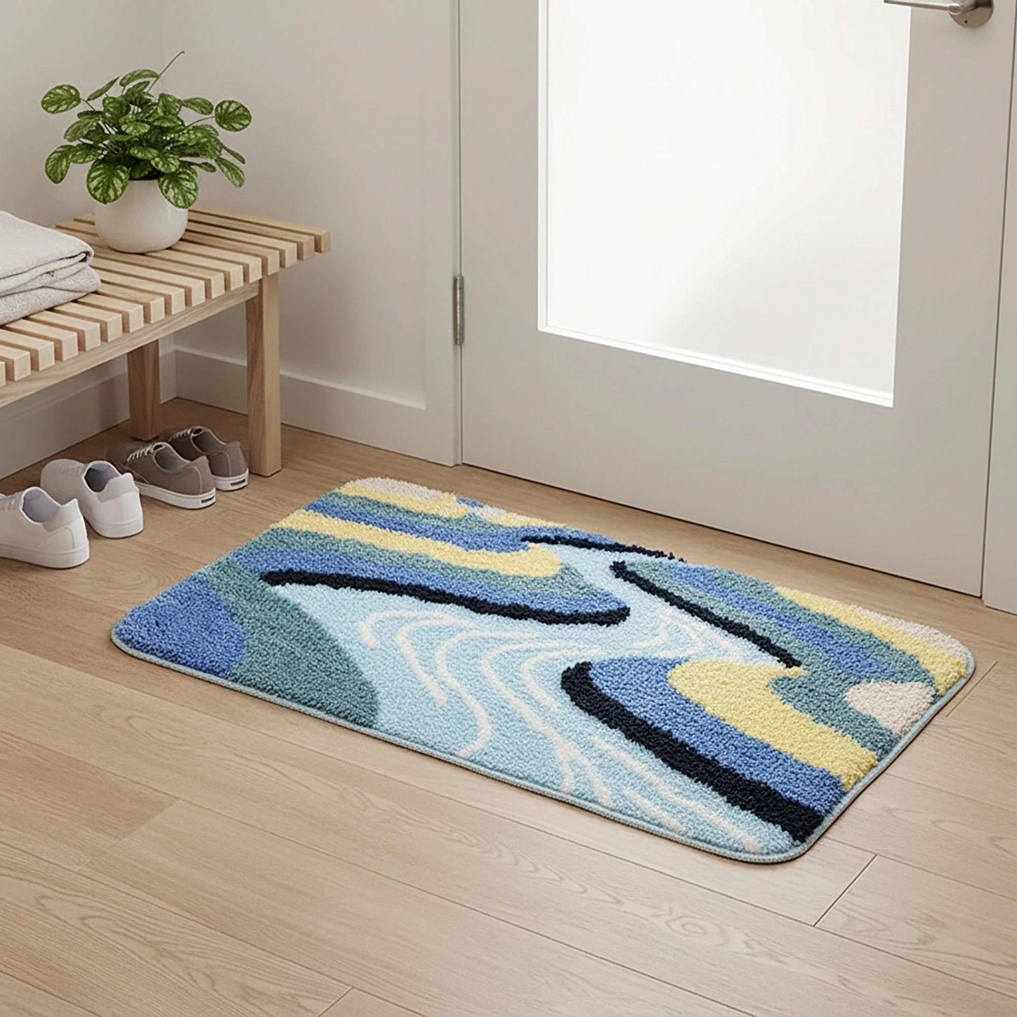 Alilang Unisex Tufted Floor Mat with Leaf Pattern Non Slip Backing Soft Plush Decorative Indoor Entryway Bathroom Rug