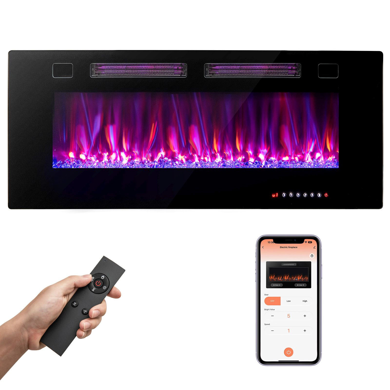SlickBlue Electric Fireplace Heater, 42/50/60 Inch Recessed Wall Mount, 5100 BTU, Alexa Voice & App