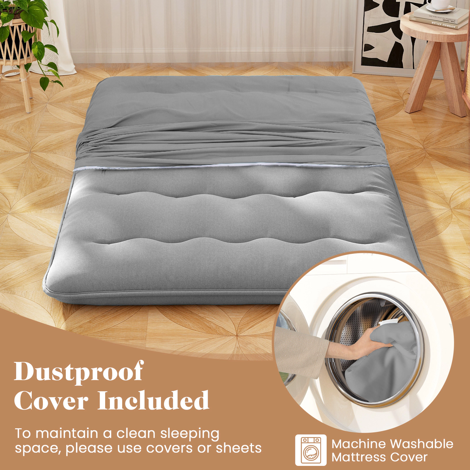 SUGIFT Full Size 5-Layer Folding Futon Mattress Machine Washable Cover Carry Bag 4-in Thick 250-lb Capacity Gray