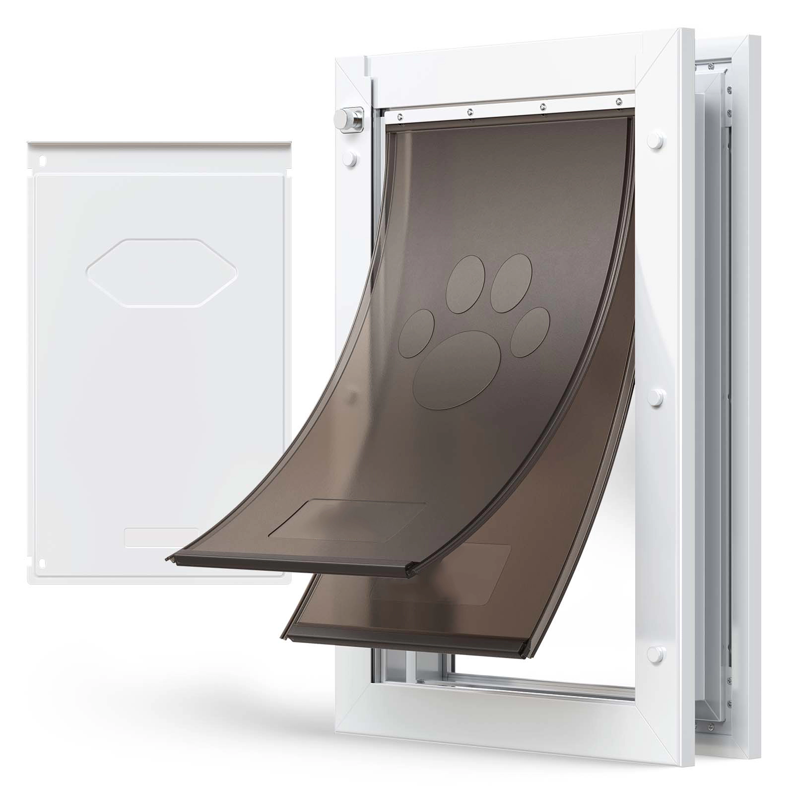HONGGE Pet Door for Doors, Large Double Magnetic Flap, Weatherproof Metal Frame for In-and-Out Access, White