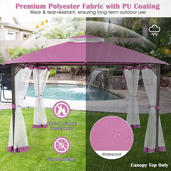 SUGIFT 10-ft x 12-ft Pink Gazebo Replacement Canopy Cover with Double Roof Mesh Vent and Waterproof Top