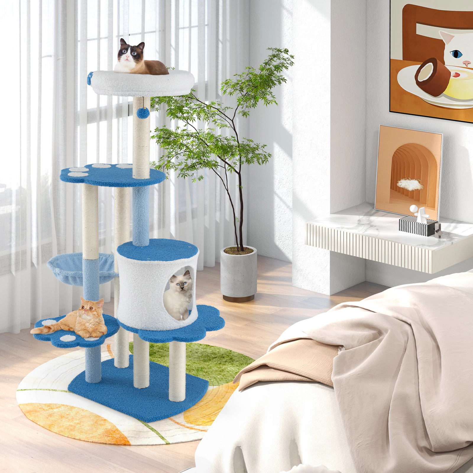 LJG 54 Inches Tall Modern Cat Tree Tower for Indoor Cats