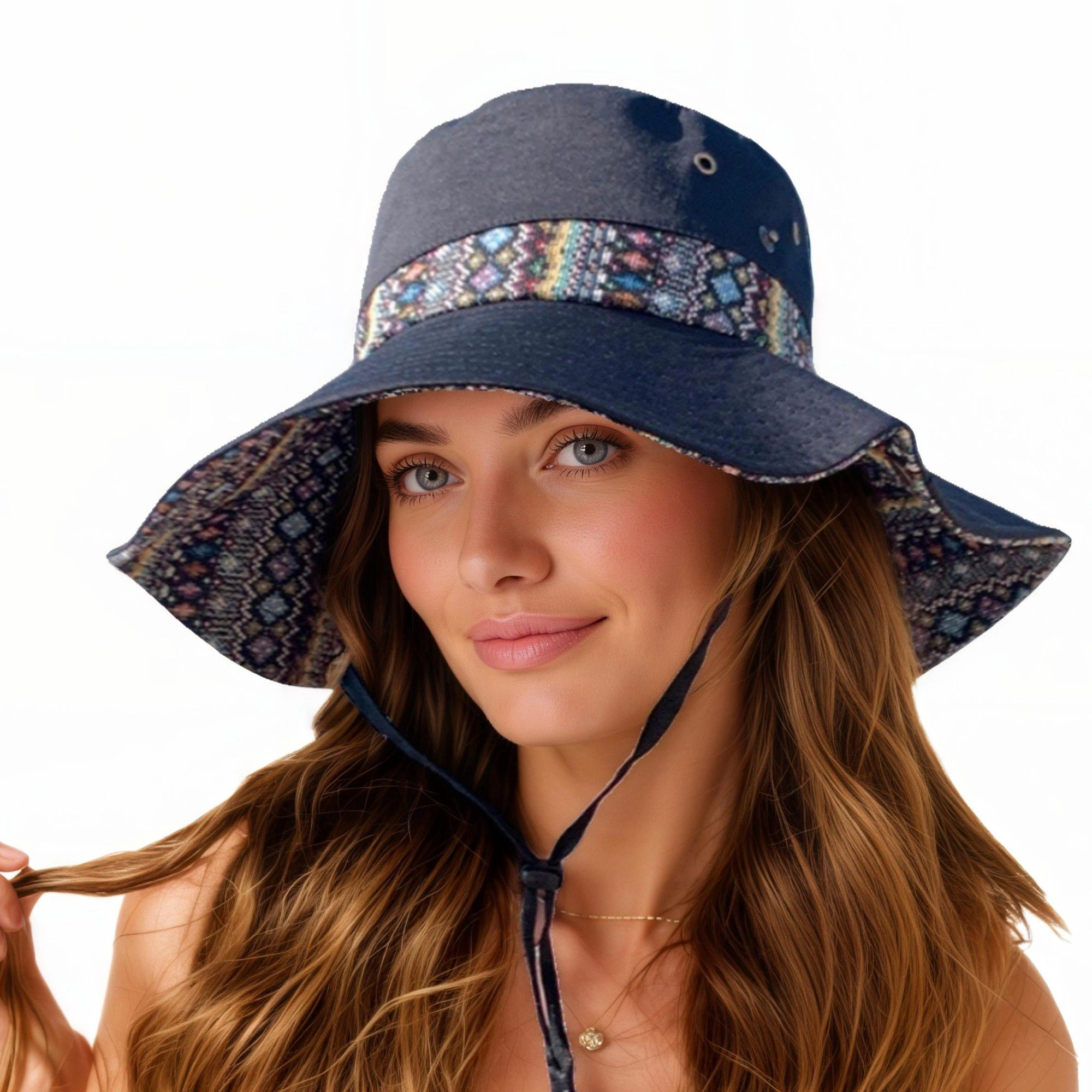 Anna-Kaci Women's Wide Brim Sun Hat with Adjustable Chin Strap Decorative Band Casual Headwear