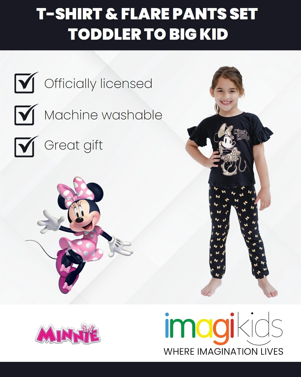 Disney Girls' 2-Piece T-Shirt and Flare Pants Set