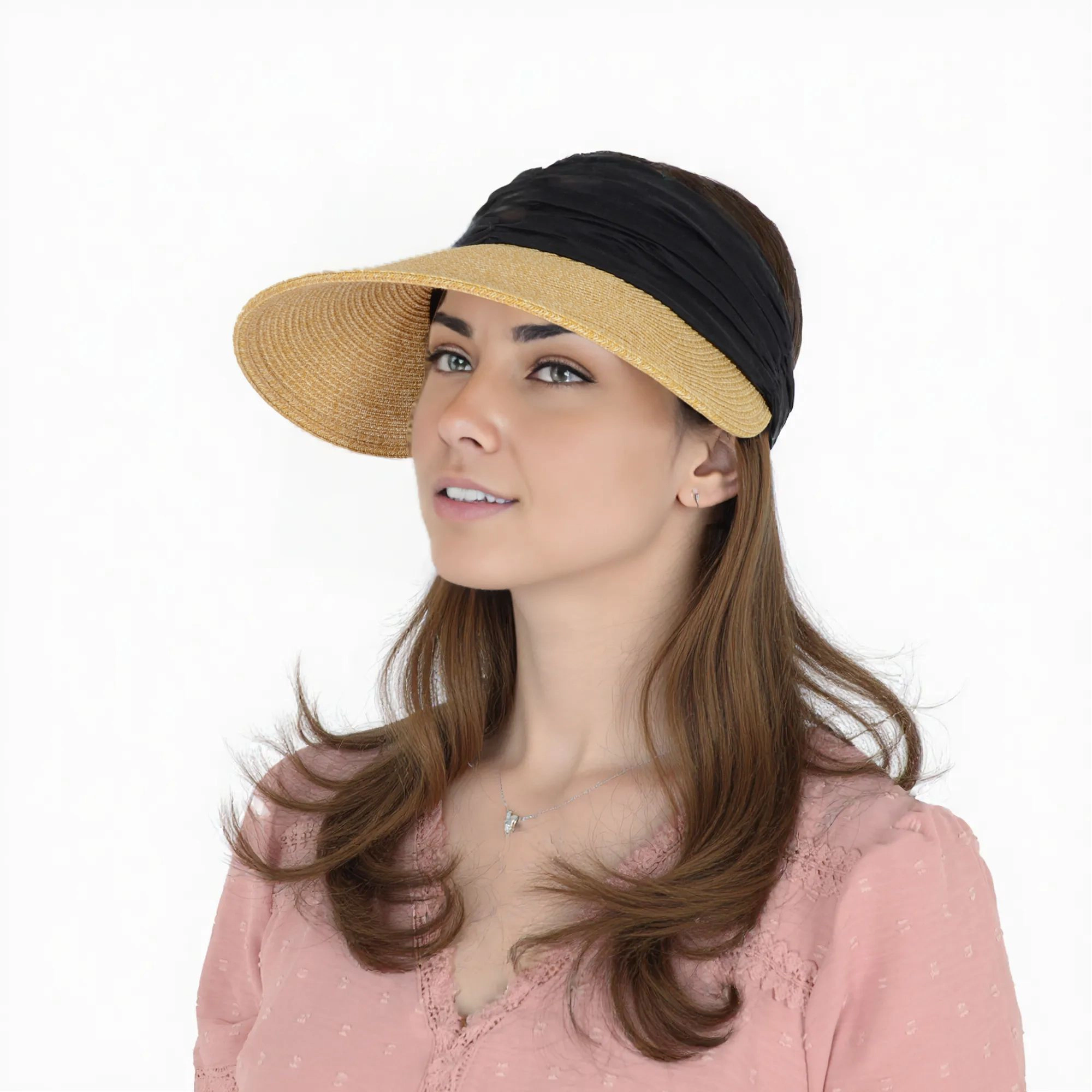 Anna-Kaci Womens Straw Sun Visor Wide Brim Adjustable Elastic Band Lightweight Summer Hat