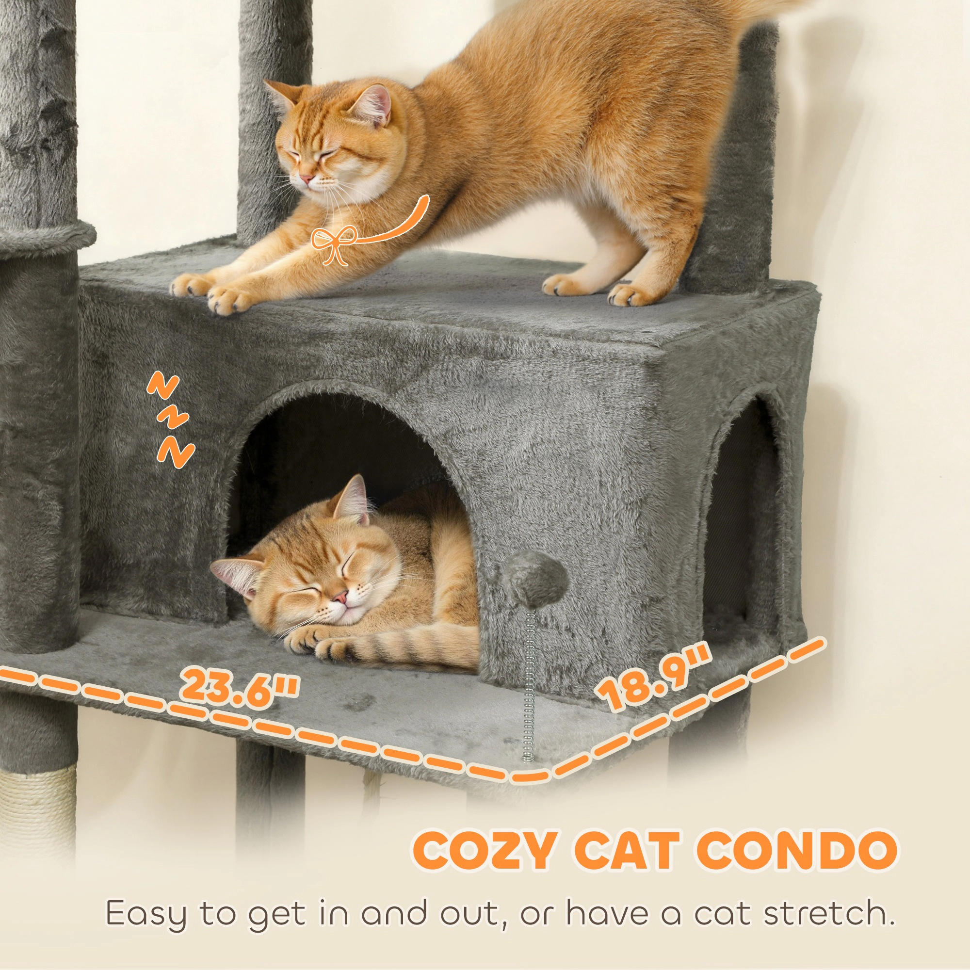 HONGGE Multi-Level Cat Tower, Cat Tree with 2 Condos, Hammocks, Scratching Posts, Dark Gray