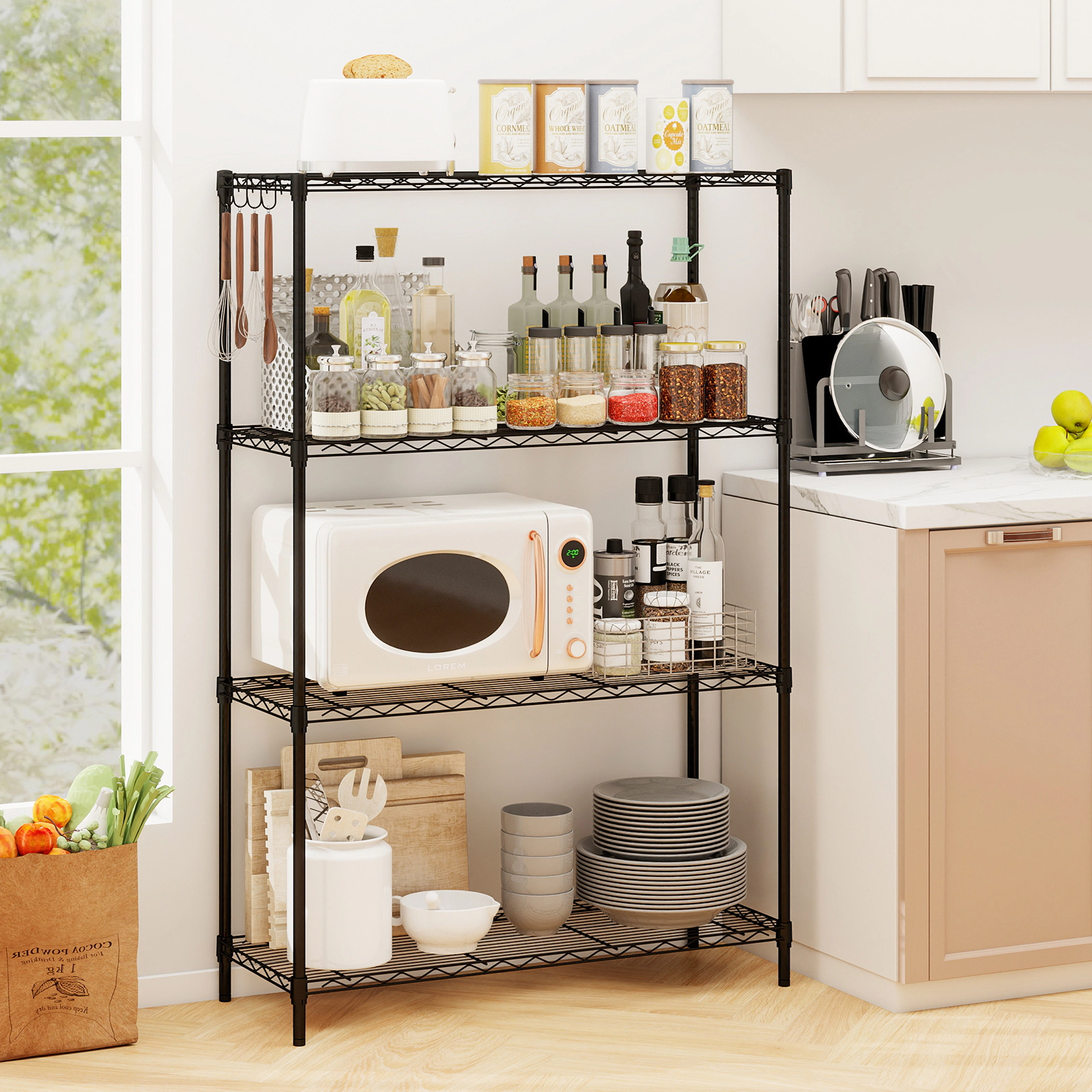 SUGIFT 4-Tier Adjustable Storage Shelving Unit with V-Shaped Wire Rack 1000-lb Total Capacity 250-lb Per Shelf Black