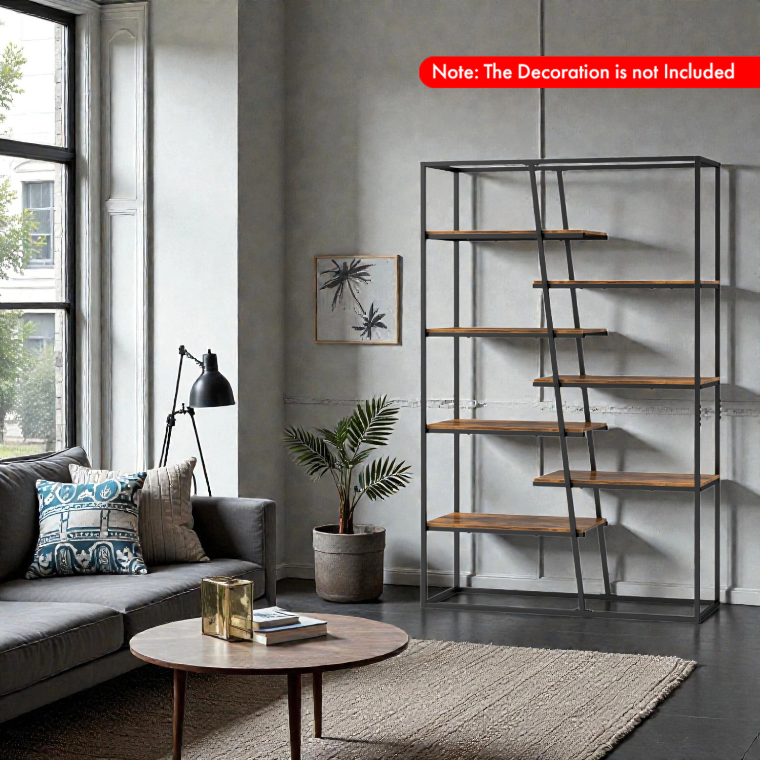 Hivvago Industrial Open Shelf Bookcase with 7-Tier Metal Storage Frame