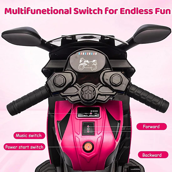 Enjyam 6V Kids Ride On Motorcycle w/Training Wheels, Electric Bike Toy w/Headlight, Horn & Music, Gift for Ages 3-6
