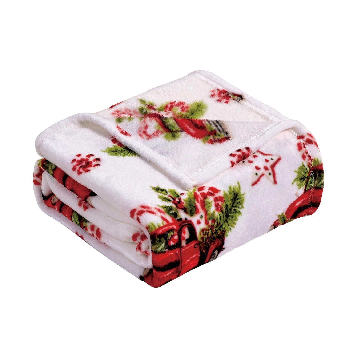 Plazatex Rustic Truck plush Decorative Christmas Machine Washable Throw 50" X 60" Red