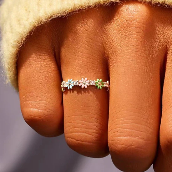 Small Multicolor Floral Daisy Ring for Women Elegant Sunflower Enamel Ring