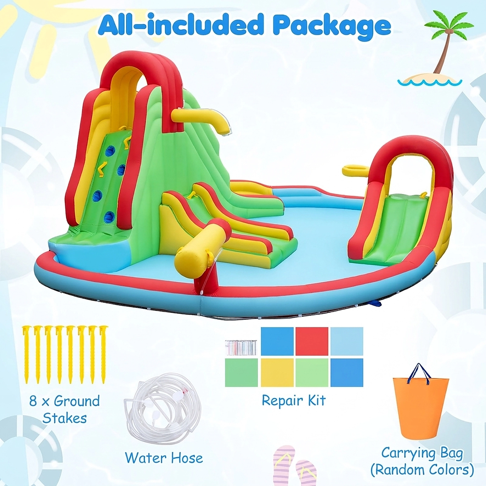 SUGIFT Kids Inflatable Bounce House Water Park with Splash Pool and 3 Water Slides 100-lb Capacity Ages 3-12 Multi-Color