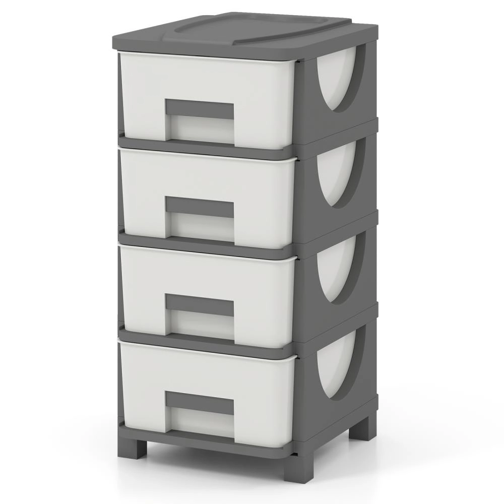 Hivvago Plastic Storage Organizer With Compact Drawer Cabinet Side Table For Bedroom