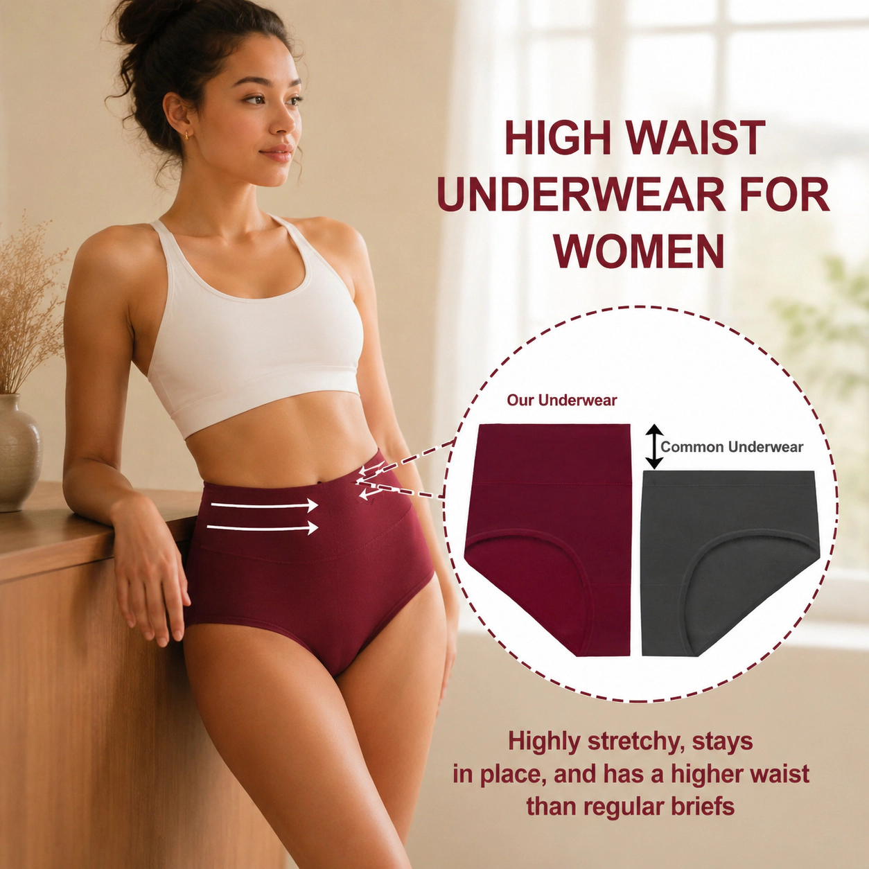 WZK Womens 5-Pack High Waisted Cotton Soft Underwear