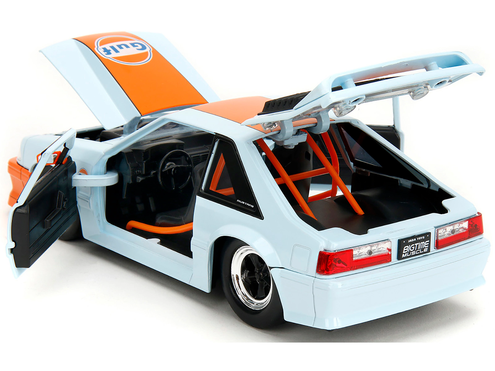 Jada 1989 Ford Mustang Gt "Gulf Oil" Light Blue With Orange Stripe "Bigtime Muscle" Series 1/24 Diecast Model