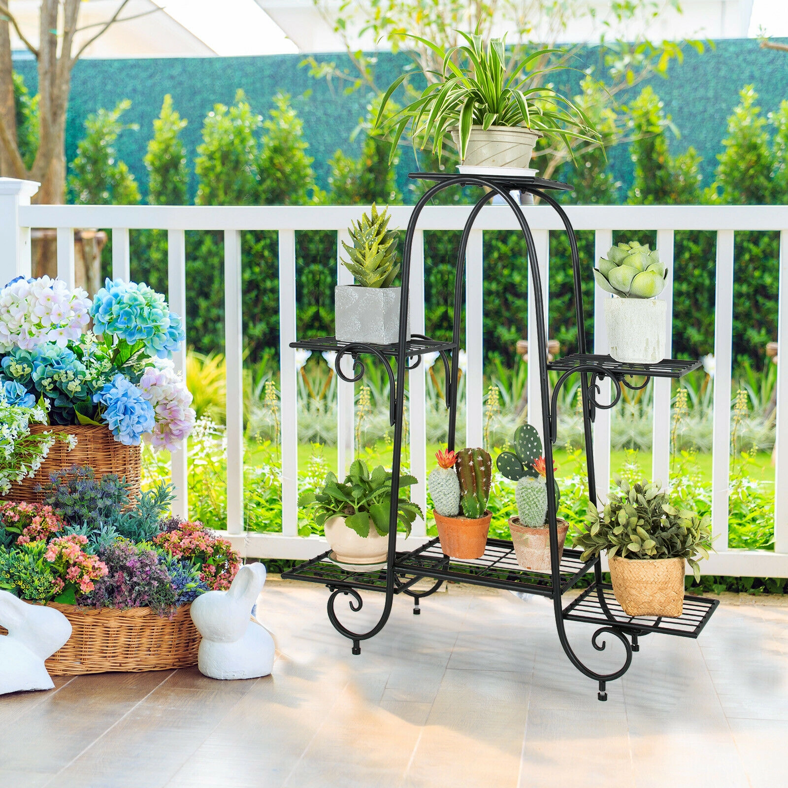 Slickblue Black Metal 6 Tier Plant Rack Square Tray Shelf Stand for Indoor Outdoor Use