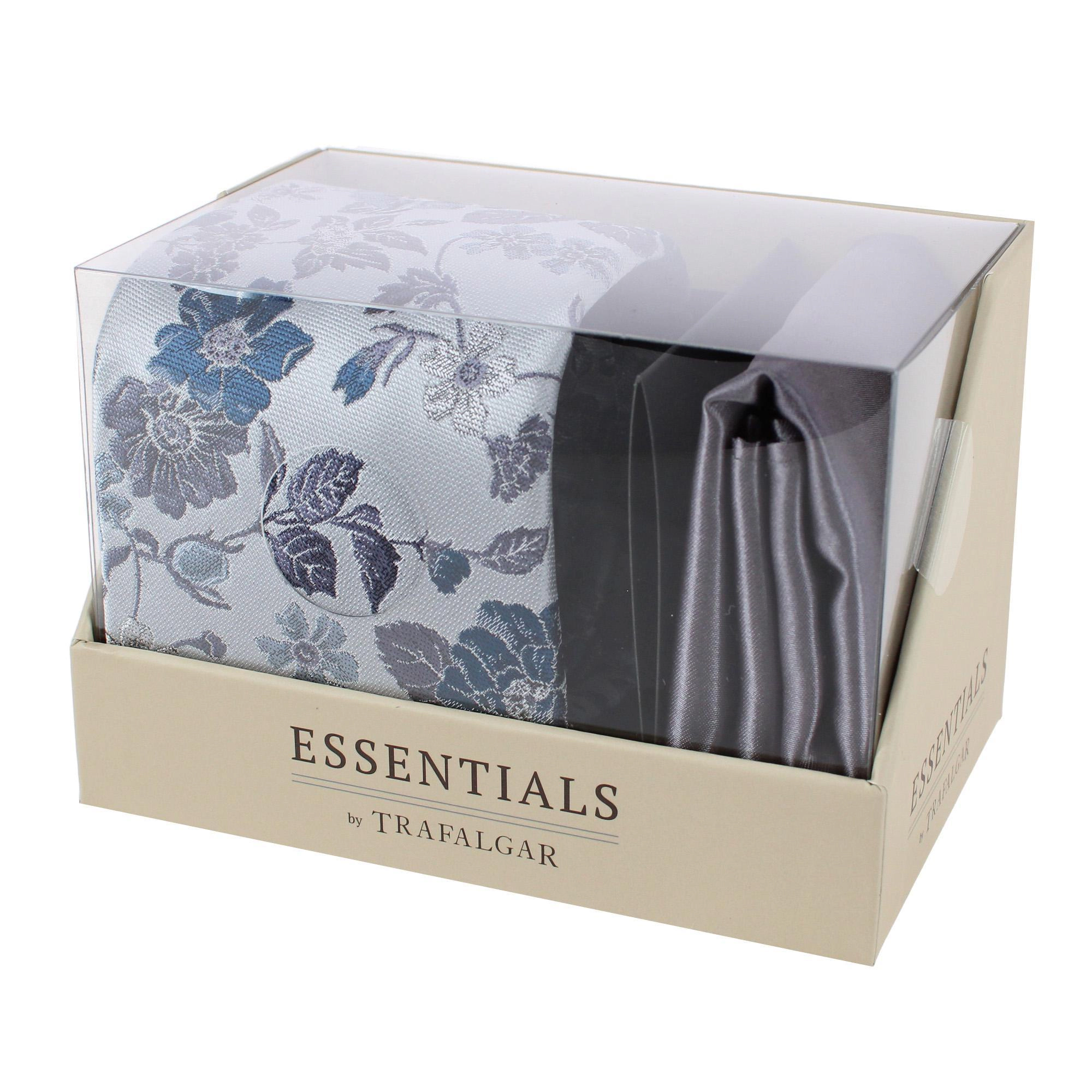 Essentials by Trafalgar Floral and Vine Patterned Necktie Solid Pocket Square Set